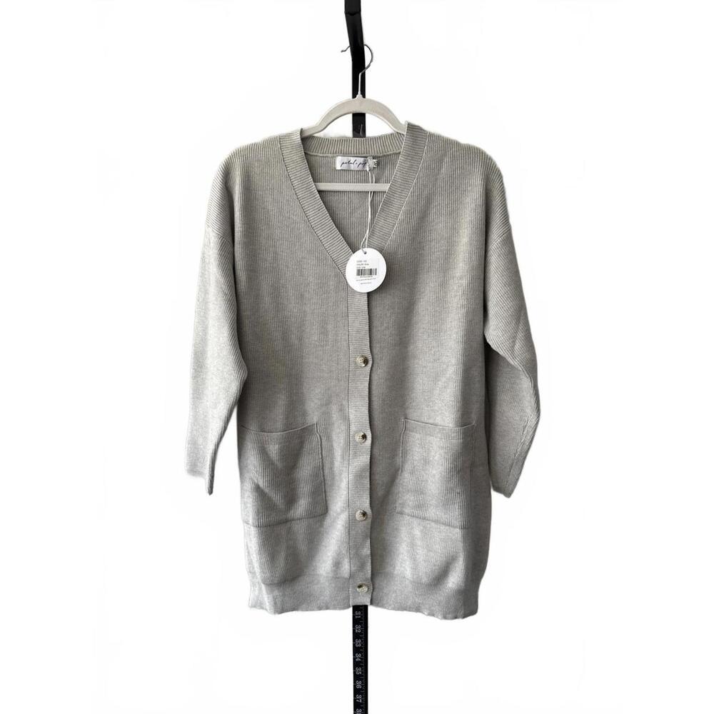 Petal and Pup Grey V-Neck Button-Up Cardigan Sweater